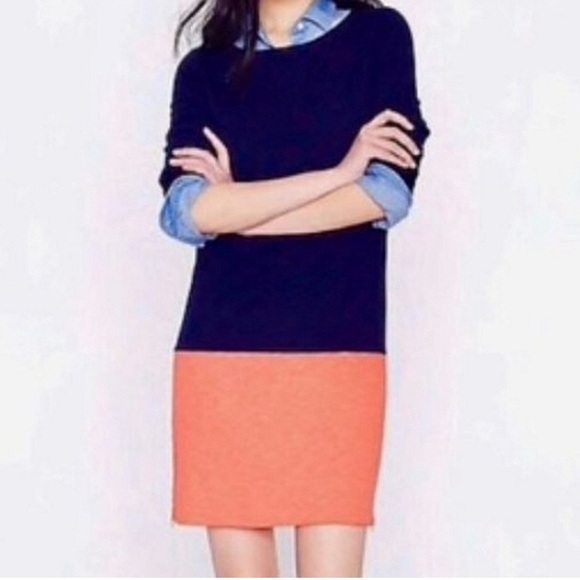 J.Crew Women’s Maritime Colorblock Sheath Dress Long Sleeve Orange Navy Two Tone - Picture 2 of 11